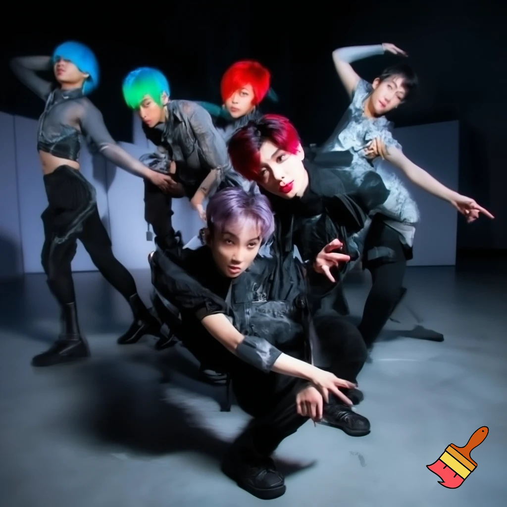 Txt (the kpop group) concept photos for a new comeback. Make sure to give the members different hair colors