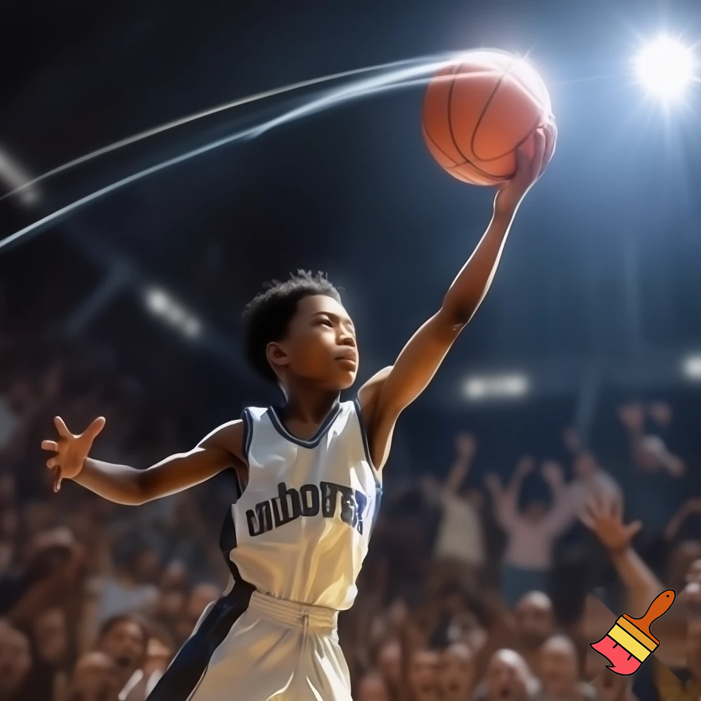 You're describing a classic, exciting sports moment perfect for AI image generation: a detailed, 14-year-old Black basketball player in a white "Bullard" jersey sinking the winning three-pointer! While there's no single real person matching all those specific details (age, race, team name, game-winner), AI tools like Midjourney, DALL-E 3 (in Bing Image Creator), or Stable Diffusion (via sites like Leonardo.Ai) can create this vivid scene for you by inputting prompts like "Highly detailed AI art of a 14-year-old Black basketball player in a white Bullard jersey hitting a game-winning three-pointer, dynamic action shot, crowd cheering
