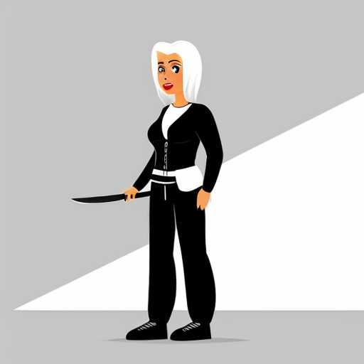 young, tall, white-haired woman in armor is sad because a Turkish man stole her knife.