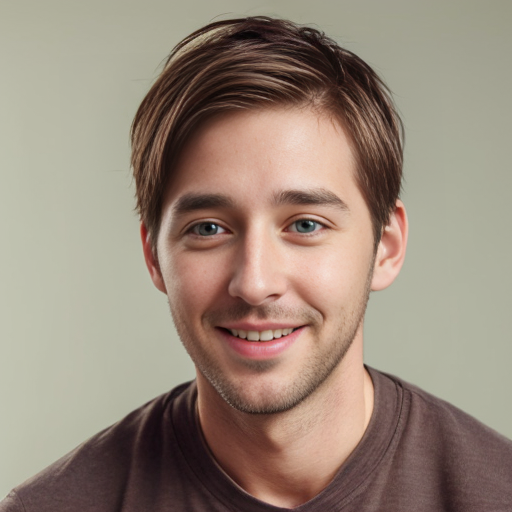 A young 35 years old man with green eyes and so cute and handsome and brown hair 