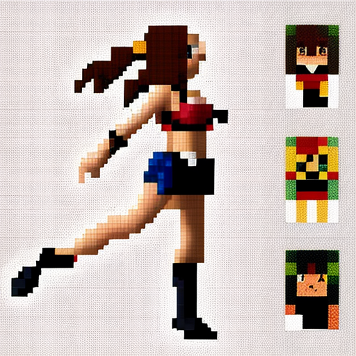 Sprite sheet, female, flying, sideway view, art pixel, 8-bit