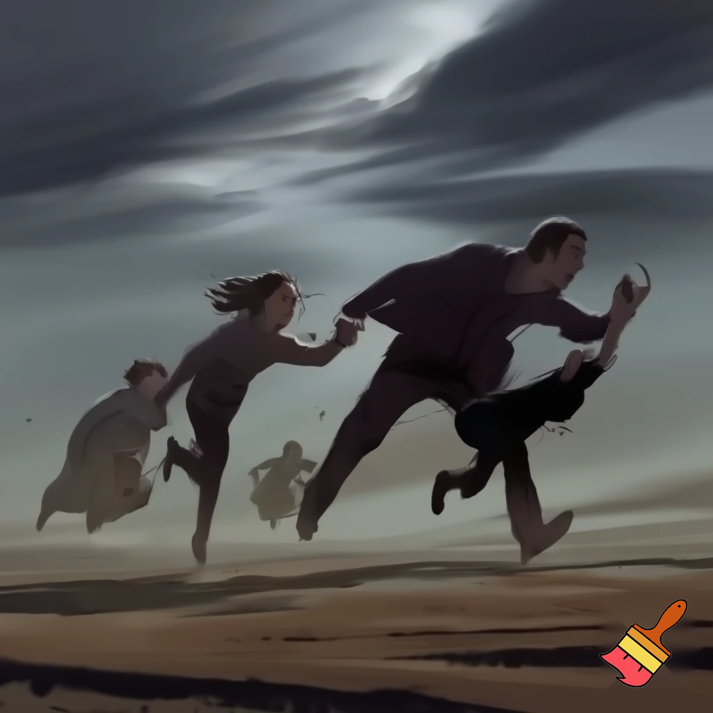 Parents running away with the boy 
