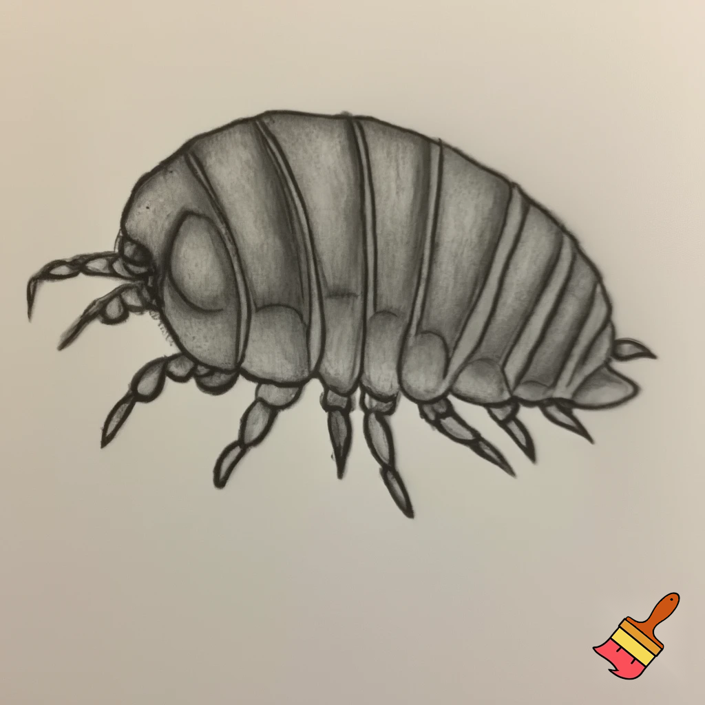A crayon drawing of a isopod/ Pill bug