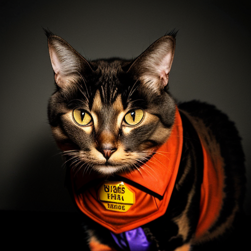 evil buff cat in a mugshot staring dim lights