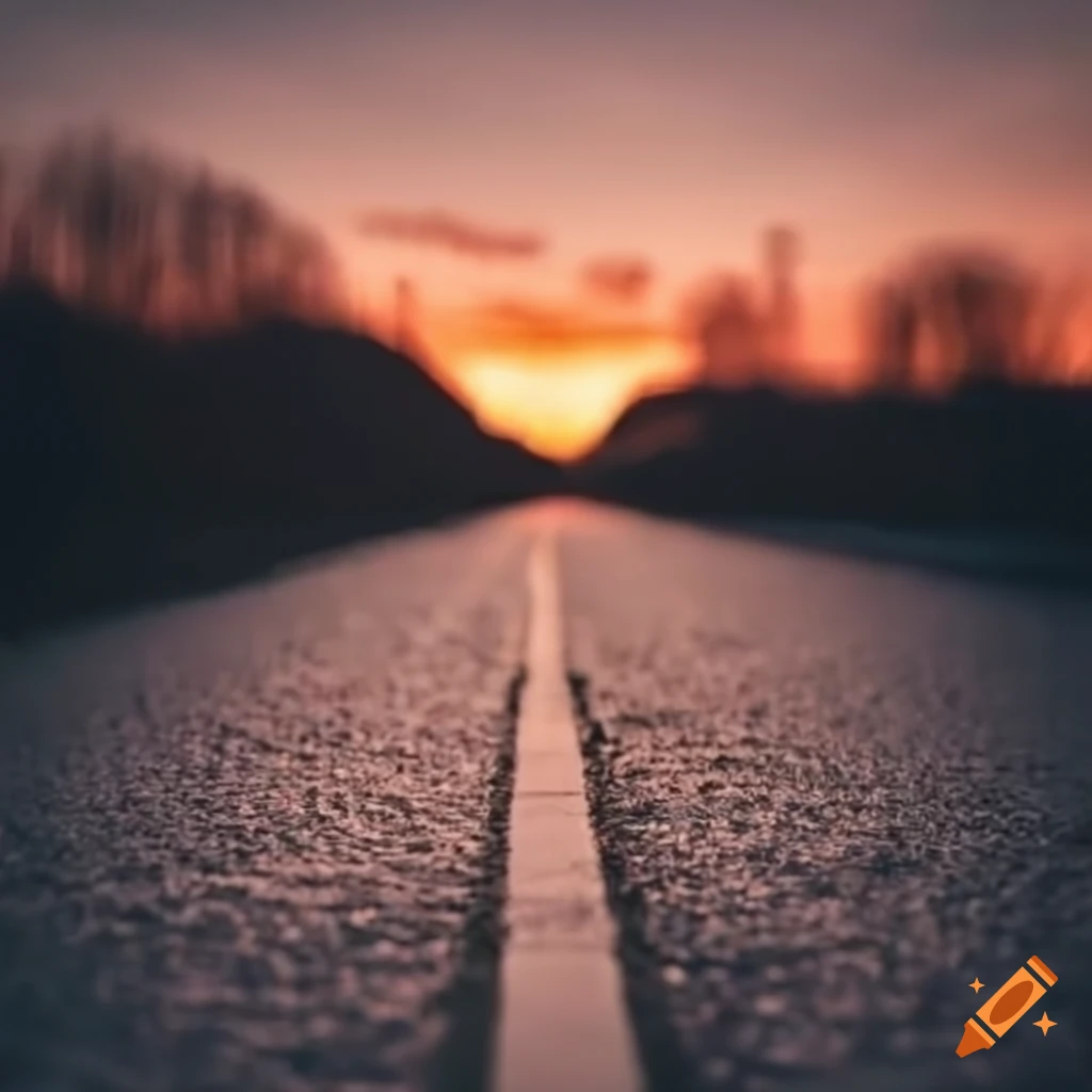 Sunset behind a road