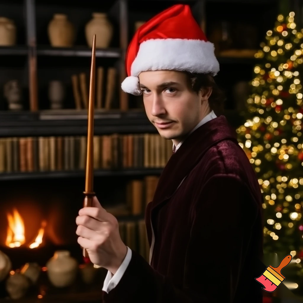 Magician wizard Christmas a Christmas hat