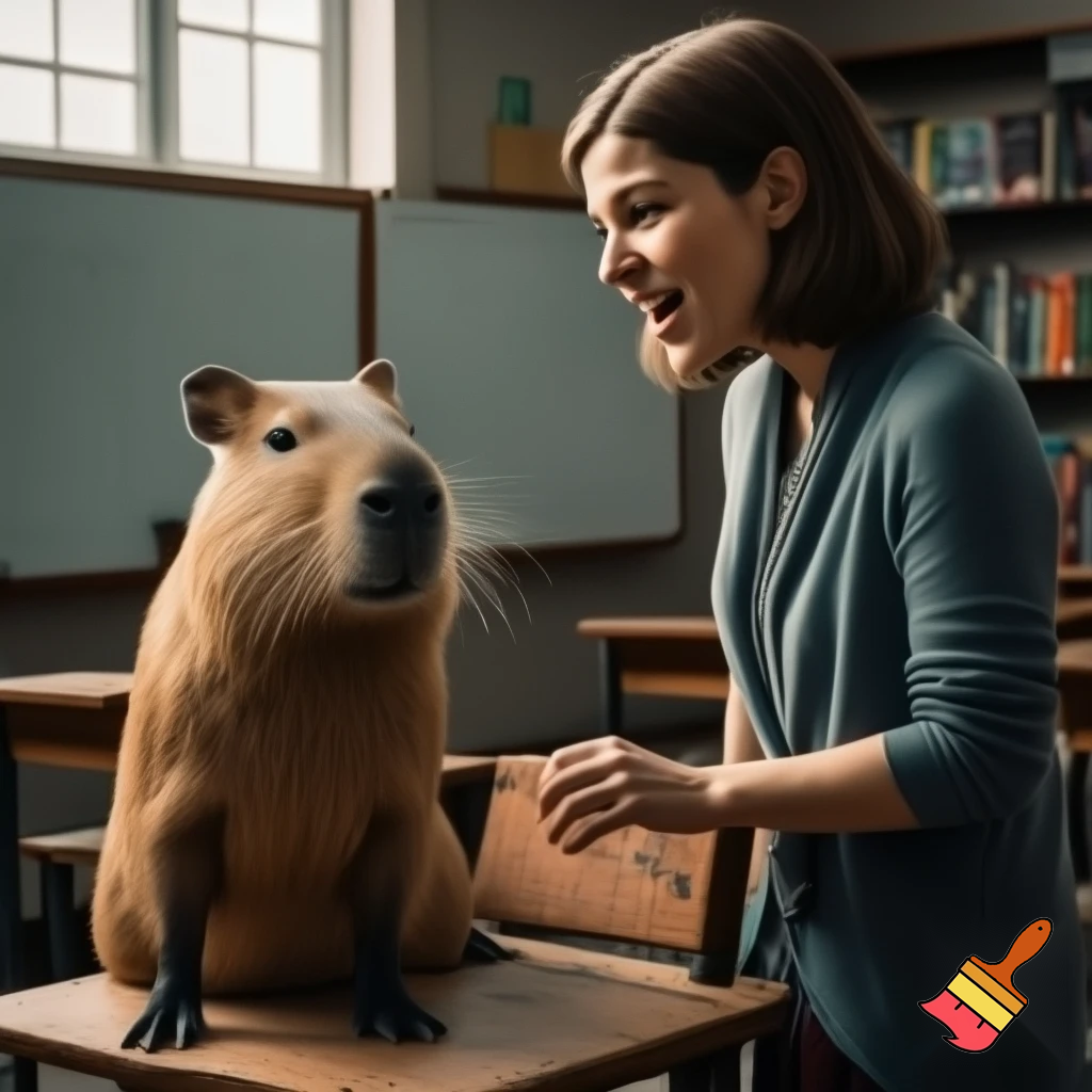 a teacher is yelling a capy bara