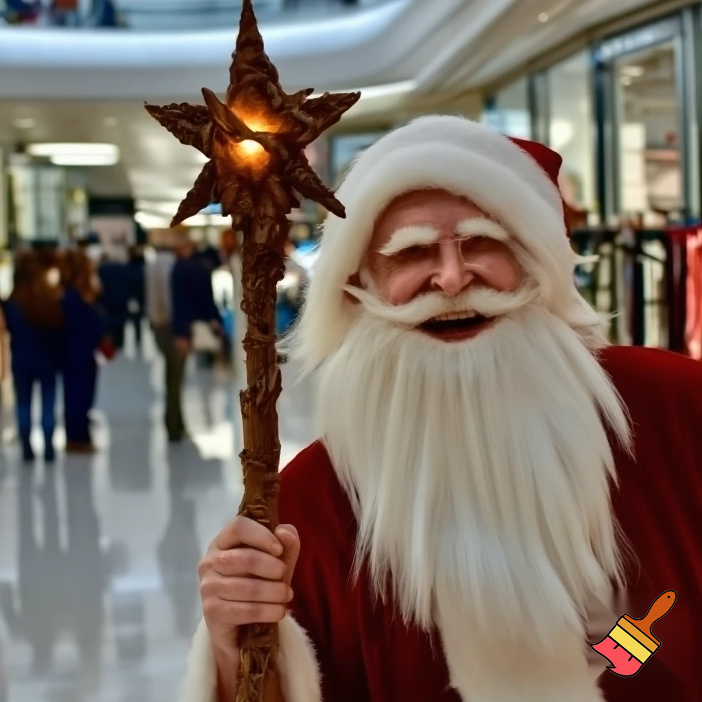 Santa Claus magic walking stick staff Russia shopping Centre Australia shopping immune in a star