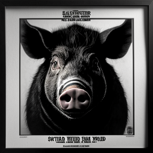 create a sinister looking wanted poster with a wild pig wearing black and white stripes
