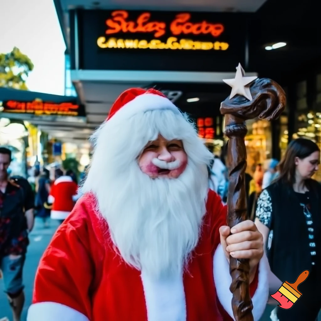 Santa Claus, Russia walking stick with the start the real Santa Claus shopping Centre in Australia
A star