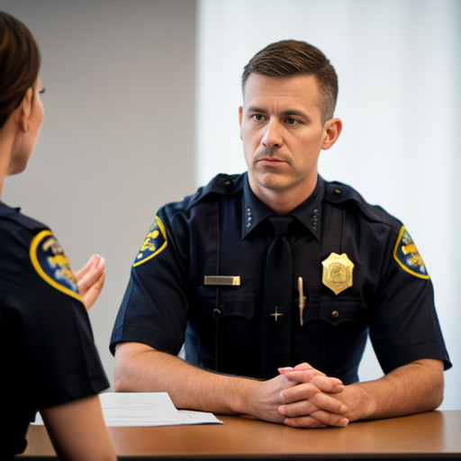 A calm, professional law enforcement officer standing slightly apart in a quiet moment of pause, hands resting naturally, posture relaxed but confident. Neutral daytime lighting, soft natural tones, no action or confrontation. The officer’s expression is thoughtful and composed, conveying self-awareness and control. Clean background with subtle depth of field, modern and realistic style. Warm, professional atmosphere suitable for a leadership or training presentation.