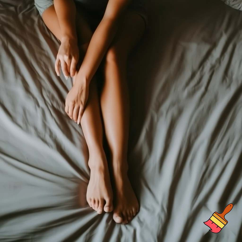 a woman spreading legs on a bed
