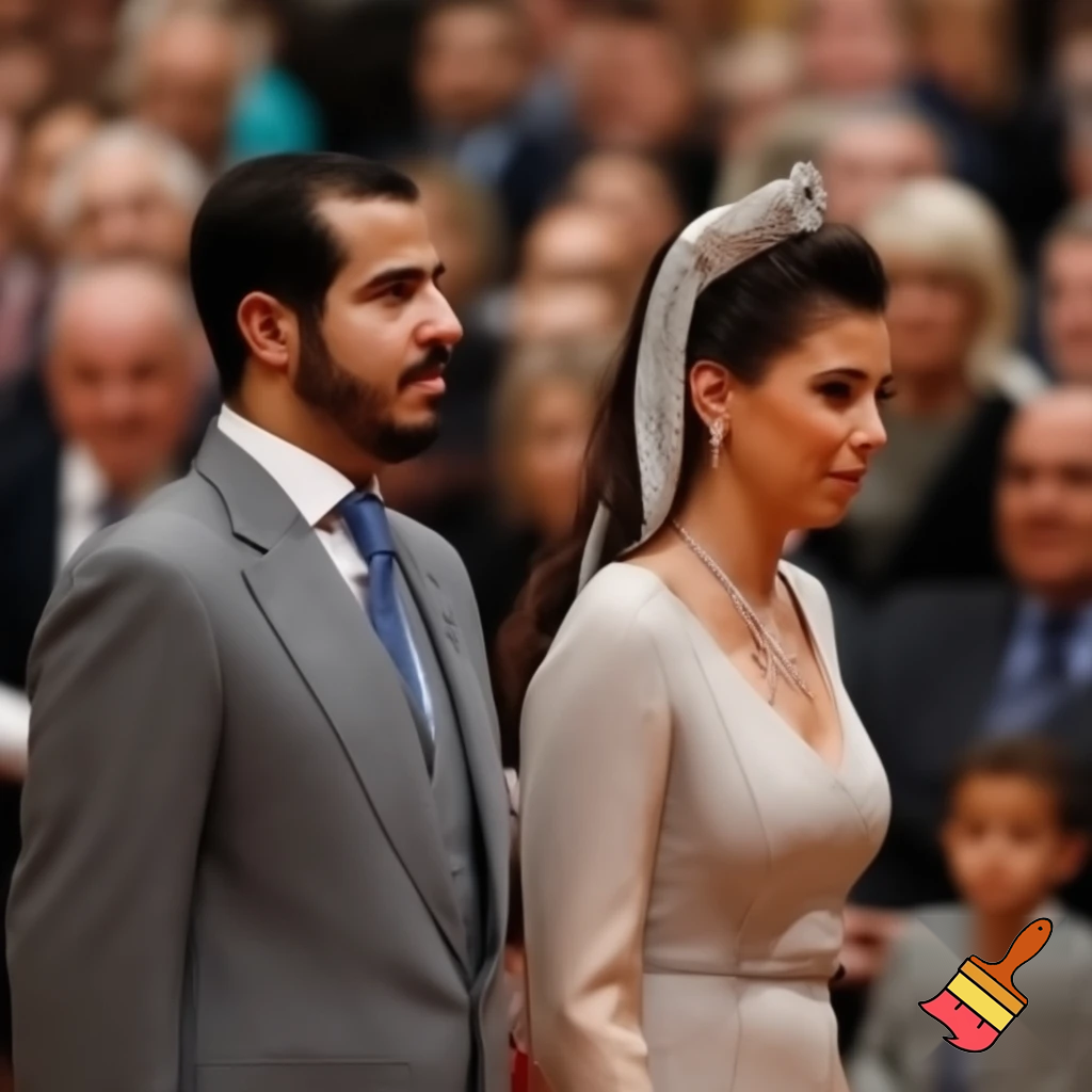 arab princess walking down the aisle next to her soon to be husband side view looking sad