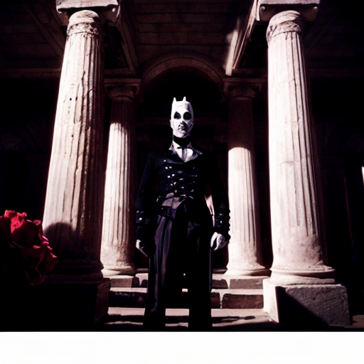 Genera una imagen de una columna griega con de rosas con espinas, las rosas salen desde abajo conforme van subiendo se van degradando hasta perderse en la columna, en la columna quiero que se vea un caballero, en la columna centrado de pie sosteniendo una espada al frente, que el caballero sea parte de la misma columna con el mismo material de la columna, también quiero que los colores sean bioluminiscentes, pero con un estilo gótico, y que haya un gato negro con ojos verdes abajo de la figura del caballero