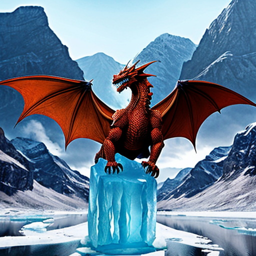 “Dragon made of ice flying over mountains” 
