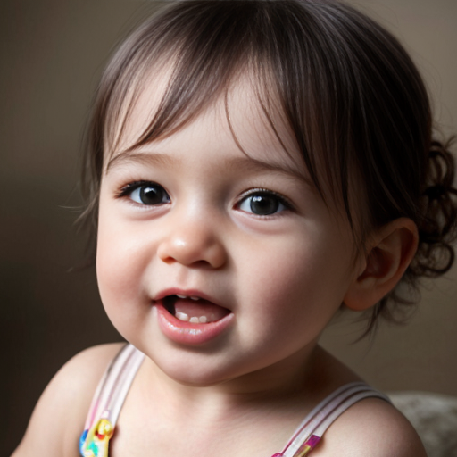 create a 1-year-old girl mixed skin-color with brown curly hair