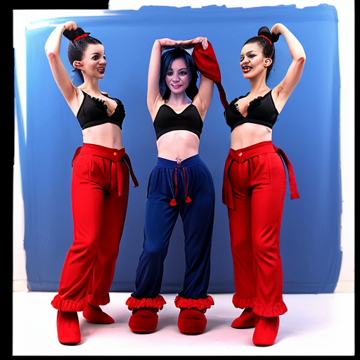 90's disney's 2d aladdin style comic black background and panels of panel 1 giant bubble that transforms into a black haired ponytail woman  with blue skin, blue harem pants red bra and red sash and red curved slippers. 
Panel 2 the blue skinned black haired ponytail woman with blue harem pants red bra and red sash and red slippers then blows a second bubble that transforms into another black haired ponytail woman with blue skin,blue harem pants, red bra and red sash and red slippers. 
Panel 3 then the second black haired ponytail blue skinned woman with blue harem pants and red bra and red sash and red curved slippers then blows a third bubble that transforms into the third black haired ponytail woman with blue skin, blue harem pants and red bra and red sash and red curved slippers. 
Panel 4 and then the third black haired ponytail woman with blue skin, blue harem pants and red bra and red sash and red curved slippers then blows a fourth bubble that transforms into the fourth black haired ponytail woman with blue skin blue harem pants and red bra and red sash and red curved slippers. 
Panel 5 Then the four black haired ponytail women with blue skin , blue harem pants, red bra and red sash and red curved slippers then raising their arms and hands together  
panel 6 and the four Black hair ponytail women with blue skin ,blue harem pants red bra , and red curved slippers swaying their hips. 
Panel 7 then the belly bugles of the four black haired ponytail Women with blue skin, blue harem pants, red bra and red sash and red curved slippers merging and fusing together and swelling. 