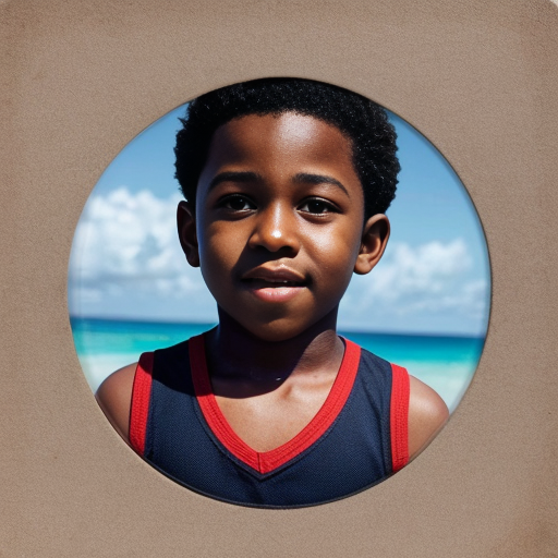 make a pic of black american son who seat on pog's island beach and put his name chriss on the pic.
