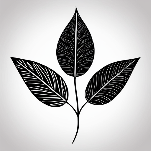 Leaves doodle, black and white, single line art