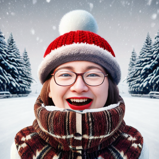 A laughable, puzzled toad in woolen, multicoloured winter clothings with woolen, funny winter cap. Hyperrealistic art style.