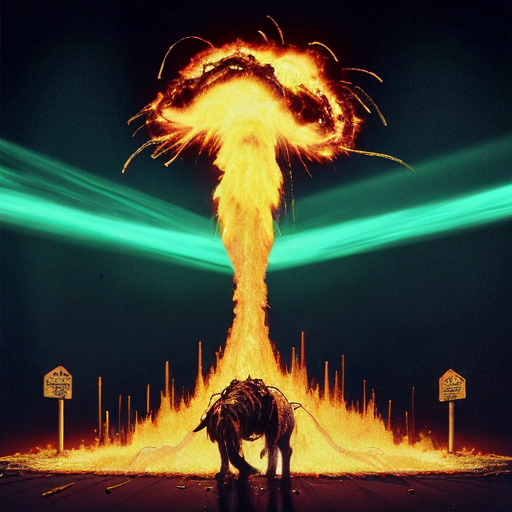 A radioactive neon superstorm detonates over Israel, but this is not a postcard — it’s an operatic meltdown of reality itself. The Mediterranean boils into fluorescent slime as skyscrapers twist like furious chrome serpents, vomiting holographic advertisements into a sky the color of poisoned amethyst. A colossal cyber-hyena with molten circuitry veins stalks across the skyline, its laughter shattering satellites into glittering shrapnel. Thunderclouds shaped like shattered crowns spit acid rain that hisses on contact with the pavement, carving glowing runes of pure chaos into the streets. The air tastes like ozone, rebellion, and burnt sugar.

Across a levitating boardwalk of glitching pixels and flaming street signs, grotesquely over-the-top tourist caricatures in oversized mech suits argue with a parliament of venomous parrots wearing gold-plated gas masks. A gigantic mutant alligator made of oil slick and broken mirrors drags itself through a fountain of liquid energy drinks, snapping at drones shaped like screaming cherubs. Nearby, a pride of lions with flaming manes made of corrupted data prowl through piles of melting marble statues, while obese, winged bulldogs belch plumes of glittering smog that morph into corporate logos before exploding. Everything is excessive, loud, intentionally abrasive — a maximalist fever dream choking on its own spectacle.

In the foreground, a furious raccoon in a spiked leather jacket spray-paints the moon with toxic-green graffiti while riding a rocket-powered shopping cart through a tornado of shattered fast-food crowns and burning velvet curtains. A massive vulture with chrome talons perches atop a throne of cracked smartphones, screaming binary curses into a megaphone made of bone and crystal. The entire image is drenched in corrosive neon, hyper-contrast shadows, aggressive fisheye distortion, and apocalyptic 64K detail — a visually “toxic” symphony of excess where subtlety has been obliterated, reality is glitching beyond repair, and the universe itself seems one sarcastic comment away from spontaneous combustion.