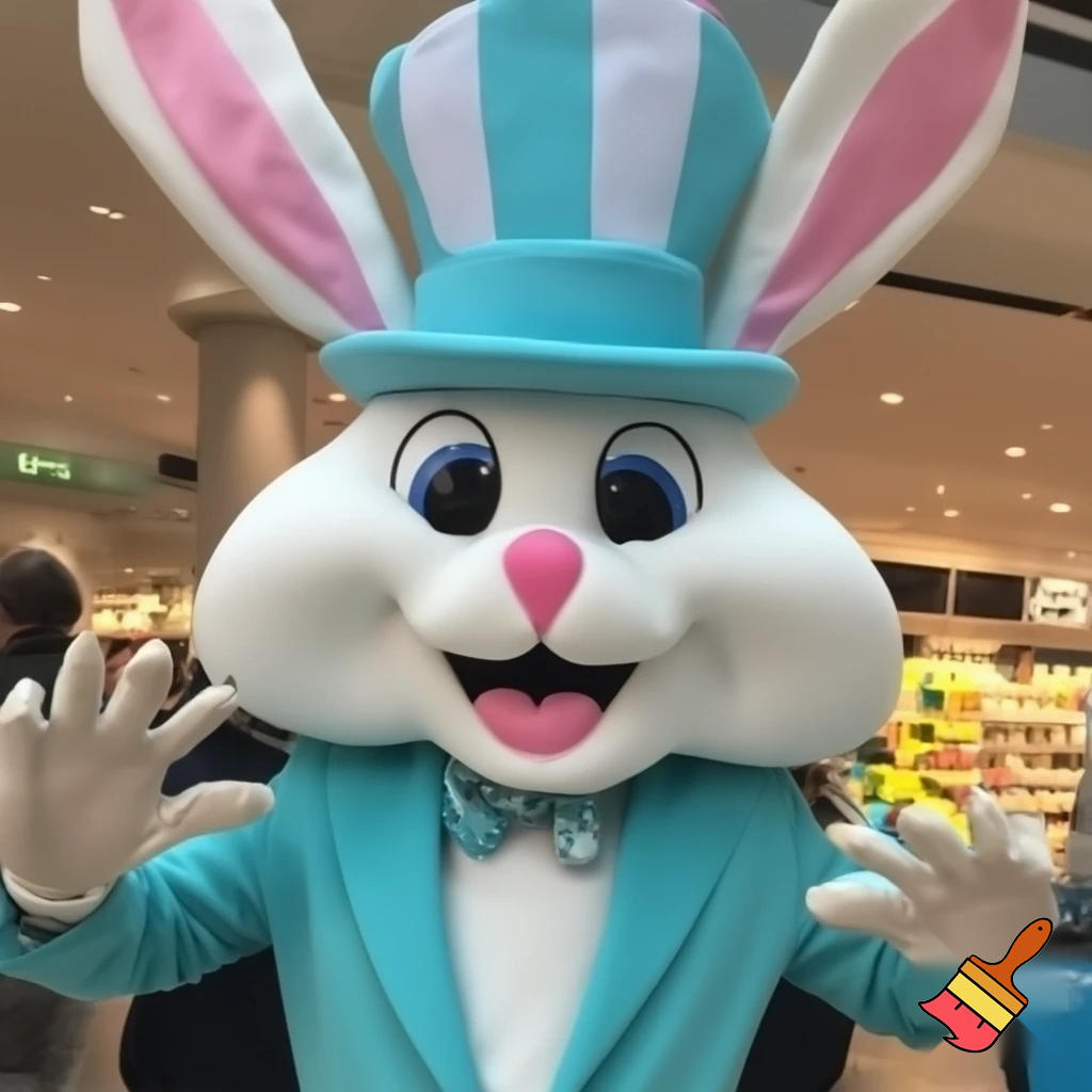 Easter bunny mascot costume shopping Centre top hat