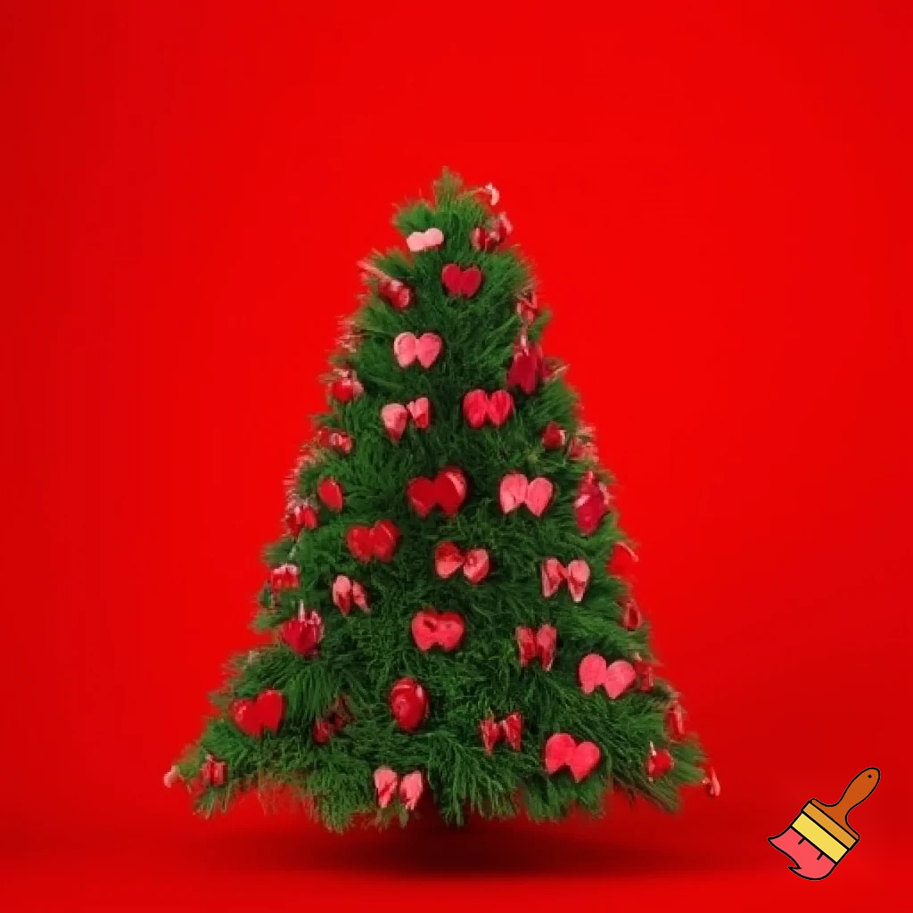 Een liefdeskoppel onherkenbaar rode achtergrond kerstboom