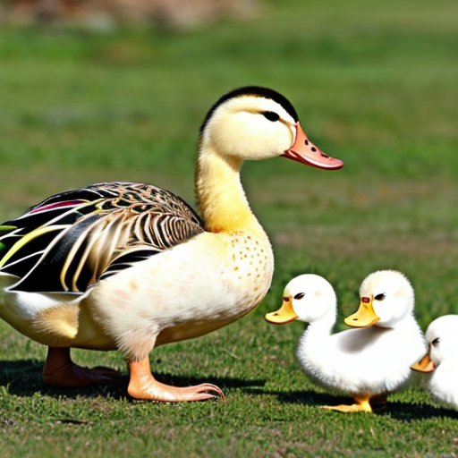 5 little colourful ducks pop out of 5 eggs and follow mommy duck around while walking.
