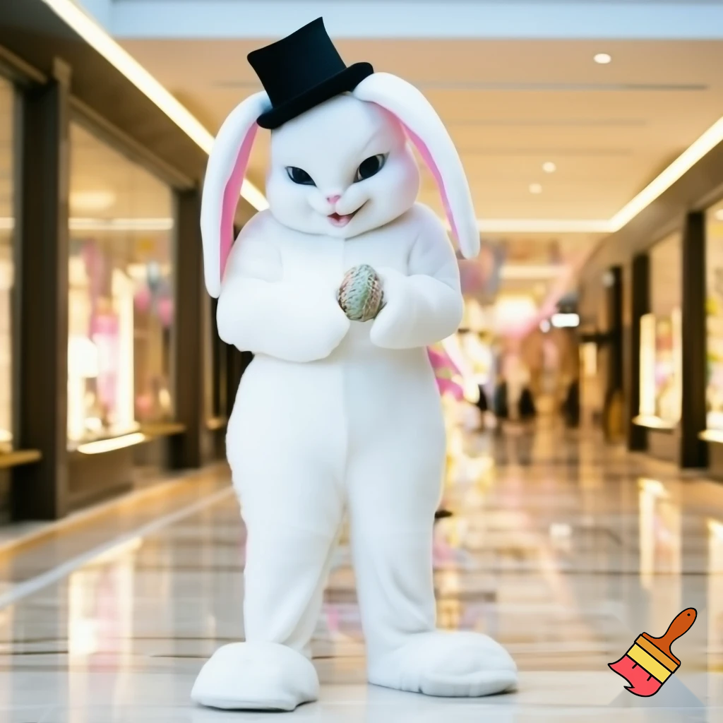 Easter bunny mascot costume top hat special Easter bunny, expensive 🏬and a delicate shopping centre