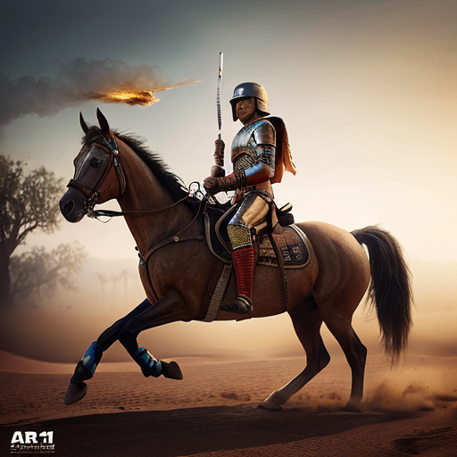 Rajput warrior on horseback, charging in desert storm, cinematic, intense mood, golden hour lighting, low angle shot, dust particles flying, ultra detailed armor, in style of Frank Frazetta --ar 16:9 --v 6