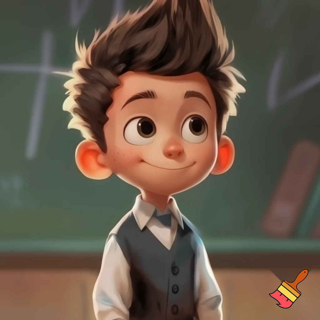 A young boy and had spiky hair, chubby and in uniform 