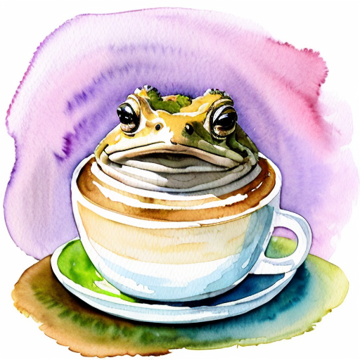 A hillarious, funny boho toad with some hippie colored coffee cups. Psychedelic decorated background.
