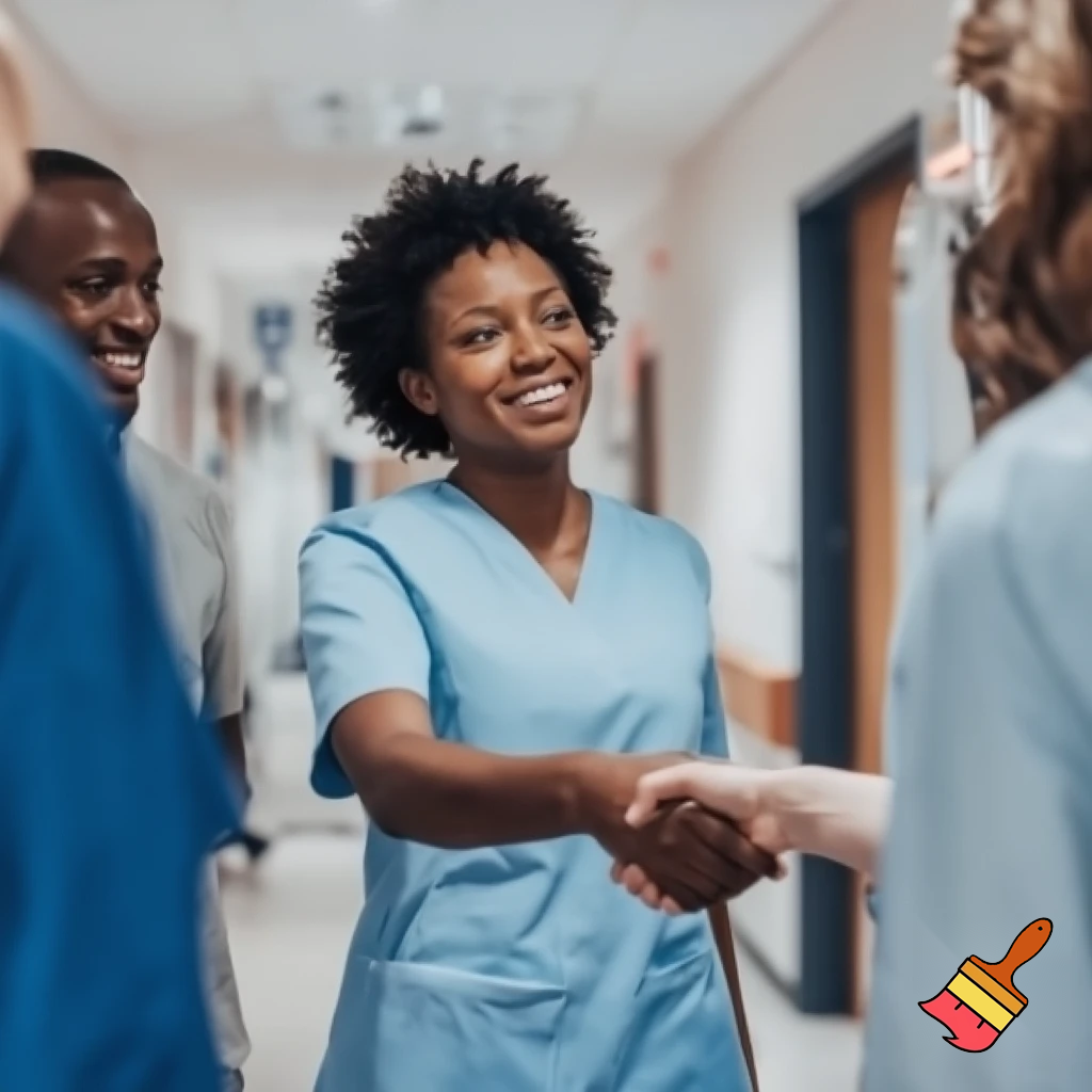 A Nurse introducing herself to her colleagues on her first day. I need a real picture.
