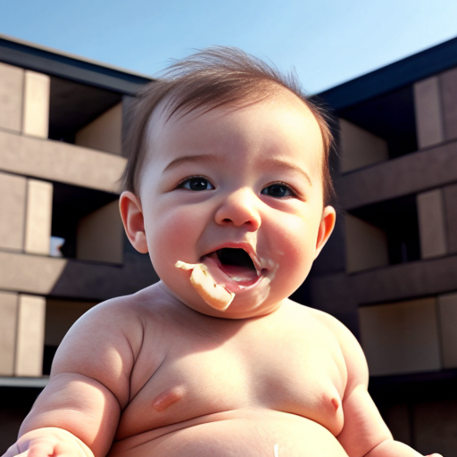 fat baby eating a building