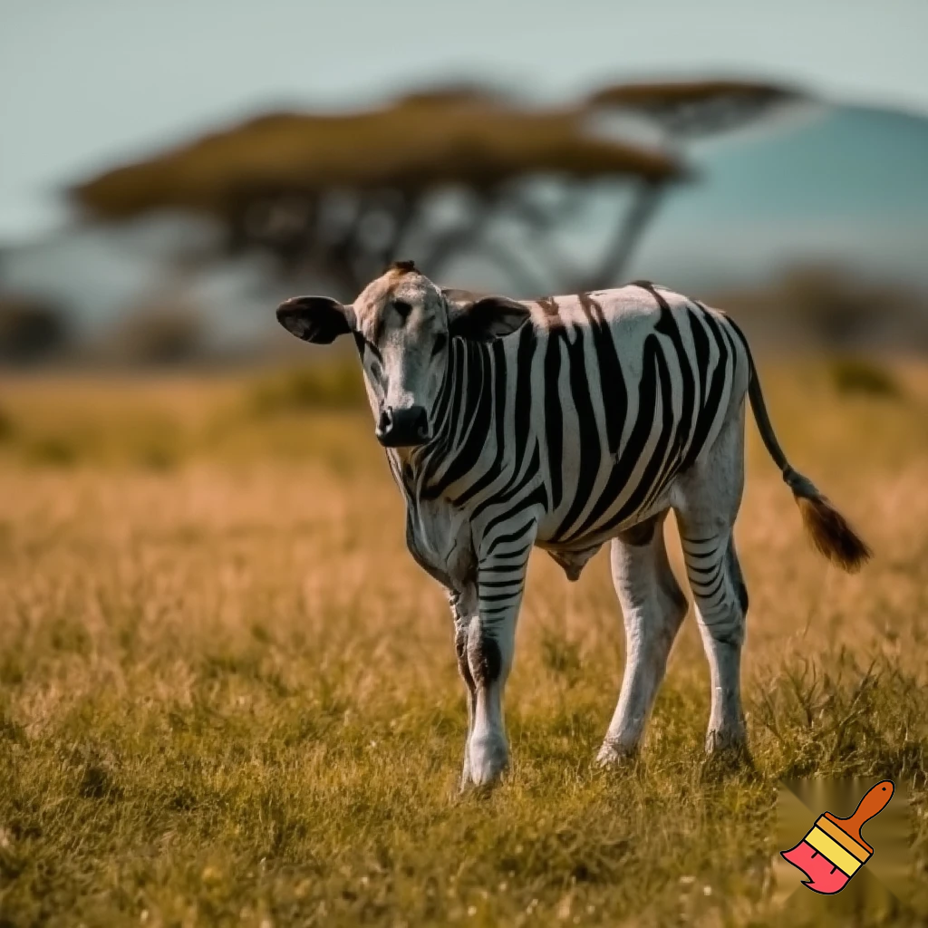 cow with zebra stripes and lion tail
