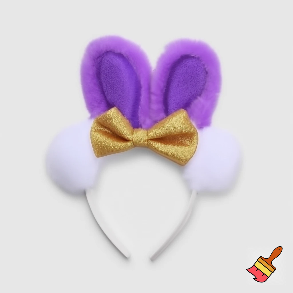 Easter bunny top hat headband, purple and white with gold
