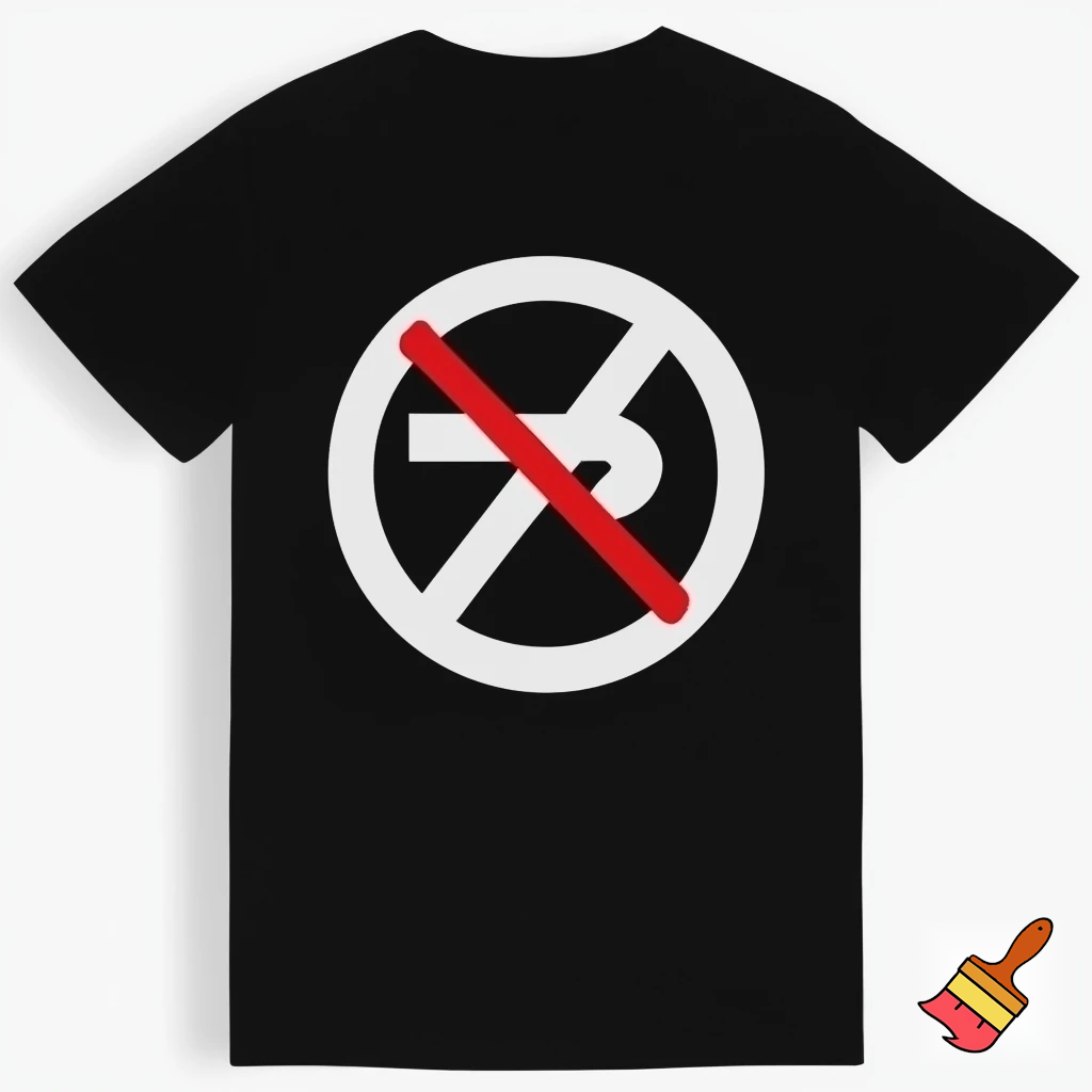 The words "NO REPLY ALL" on the front of a t-shirt.  On the back of the same t-shirt a large circle with a thick red line drawn diagonally through the circle