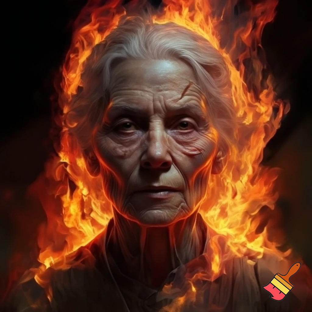 Draw an old lady on fire