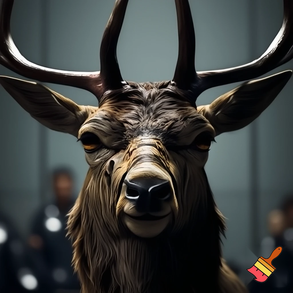 picture of a mugshot deer with scars and a serious face holding a lineup