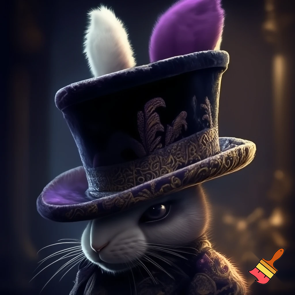Old top hat velvet dark black golden purple white and purple bunny ears