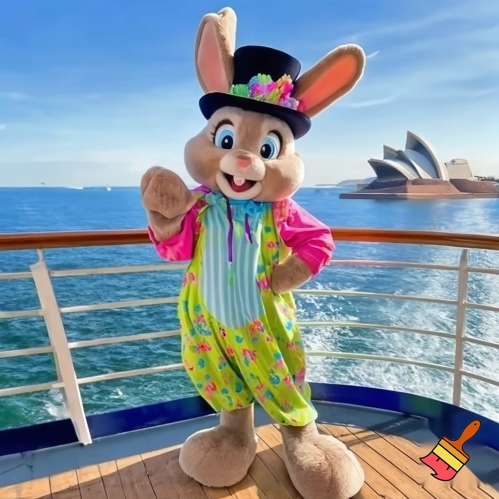 Easter bunny mascot Disneyland costume with the top hat Australia Disney cruise ship
