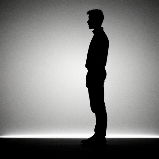 Male full body side angle silhouette black silhouette, sad 