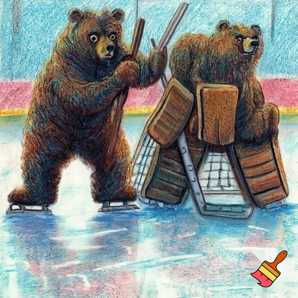brown bears hockey players crayon drawing style