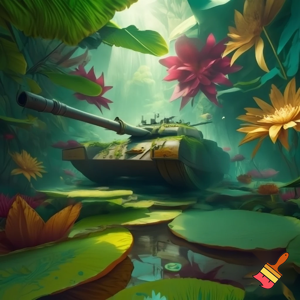 Panzer hängt in lianen im dschungel