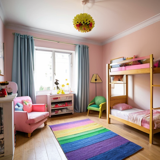 Mother duck, plain duckling, pink bow duckling girl, twin blue bow tie duckling girl, red cap duckling and colourful multi umbrella duckling's pink living room, yellow kitchen, blue bathroom, green children's bedroom and rainbow parent's bedroom inside the red duck apartment.