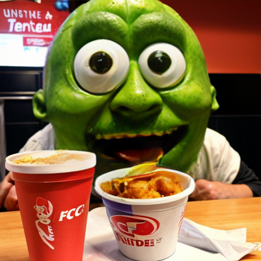 a monster wit kfc and watermelon
