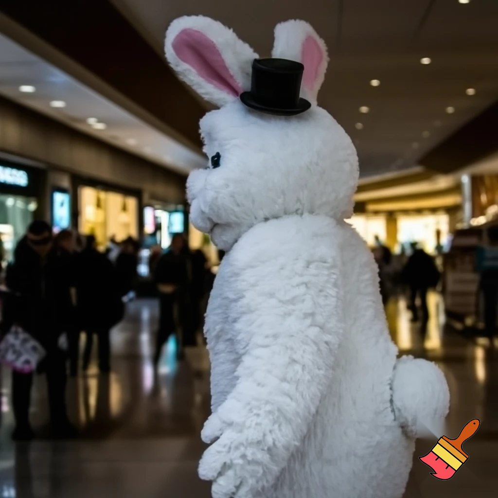 Easter bunny mascot costume top hat shopping Centre