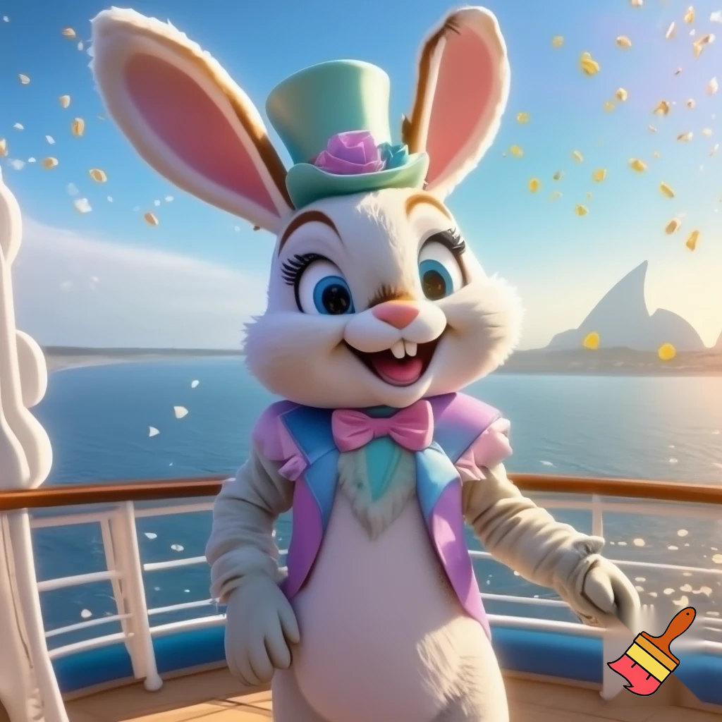 Easter bunny mascot Disneyland costume with the top hat Australia Disney cruise ship