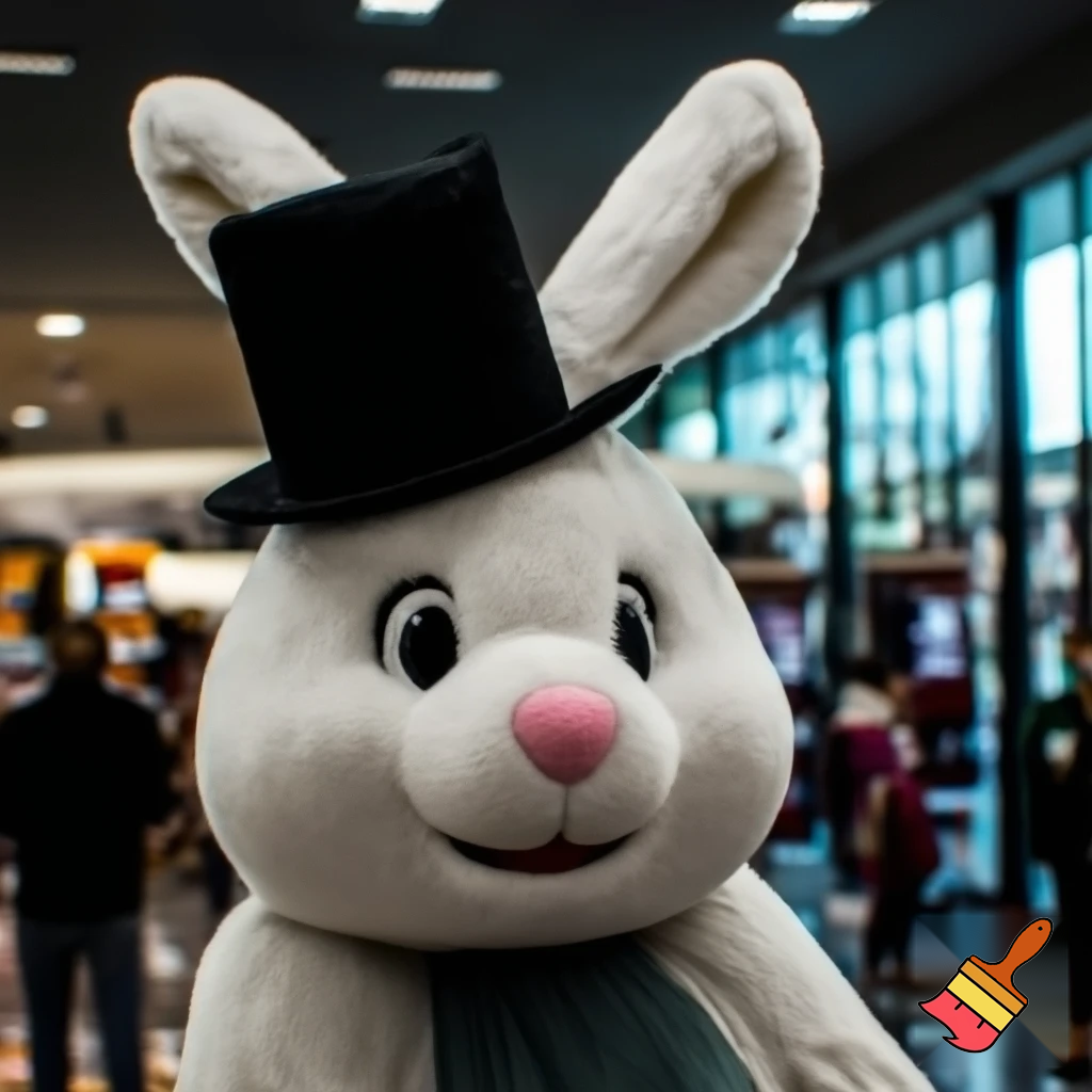 Easter bunny mascot top hat at the shopping centre mascot costume