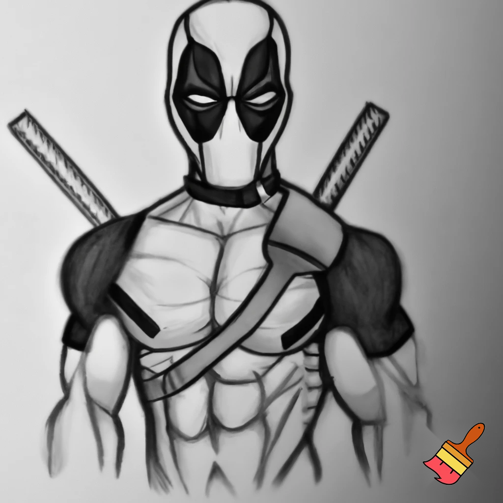 A sketch of Deadpool with a bodybuilder body